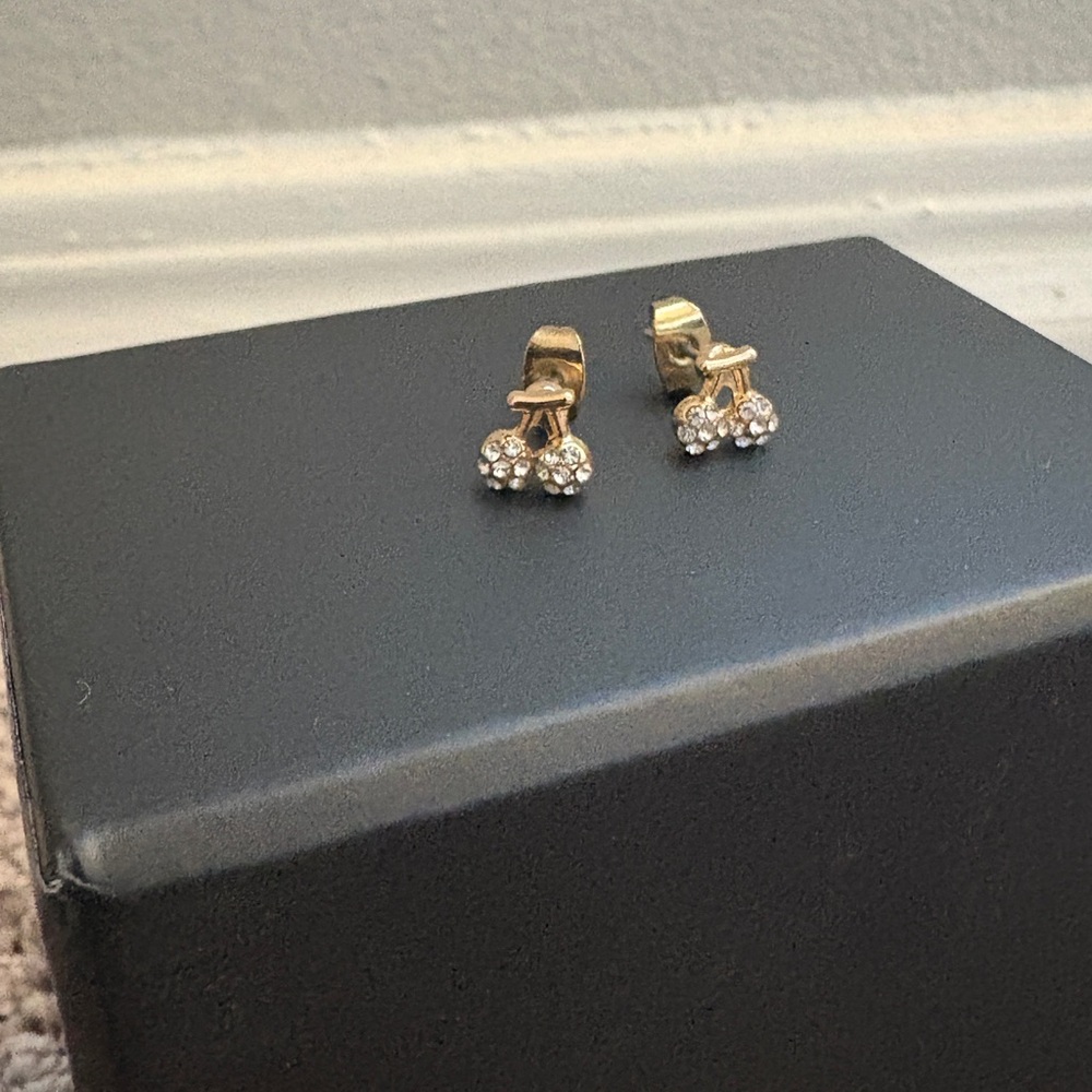 Gold Cherry Stud Earrings